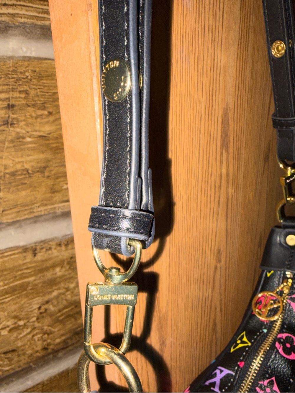 Black Multicolor Monogram Crescent Shoulder Bag - Picture 9 of 10